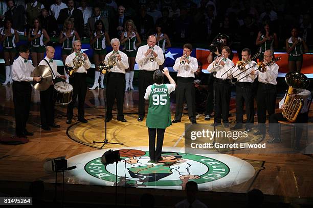 Keith Lockhart and members of the Boston Pops performs the National Anthem during Game Two of the 2008 NBA Finals on June 8, 2008 at TD Banknorth...