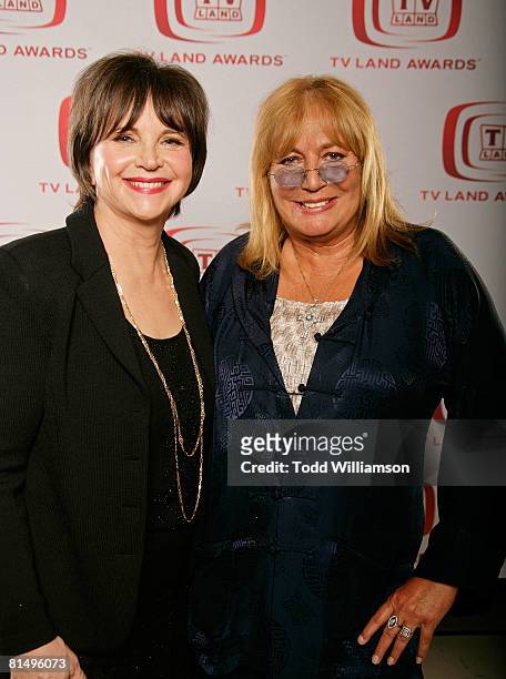 Actresses Cindy Williams and Penny Marshall pose for a portrait during the 6th annual "TV Land Awards" held at Barker Hanger on June 8, 2008 in Santa...