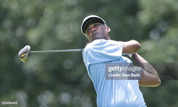 Vijay Singh hits from the seventh tee box during the final round of the Stanford St. Jude Championship at TPC Southwind held on June 8, 2008 in...