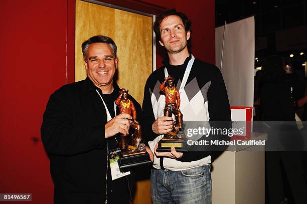 Directors Craig Saavedra and Matt Merkovich pose with their awards at the Awards Ceremony during the 5th annual Jackson Hole Film Festival on June 8,...