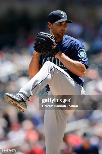 Chase De Jong of the Seattle Mariners delivers a pitch against the Minnesota Twins during the game on June 15, 2017 at Target Field in Minneapolis,...
