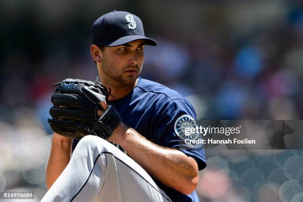 Chase De Jong of the Seattle Mariners delivers a pitch against the Minnesota Twins during the game on June 15, 2017 at Target Field in Minneapolis,...