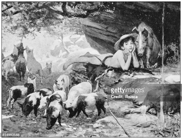 antique photo of paintings: animals outdoor - herders stock illustrations