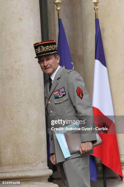 French Army chief of staff, General Pierre de Villiers, arrived for a meeting at the Elysee Presidential Palace on July 13, 2017 in Paris, France....