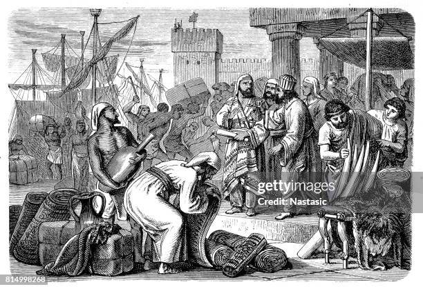 phoenician merchants of antiquity - ancient stock illustrations