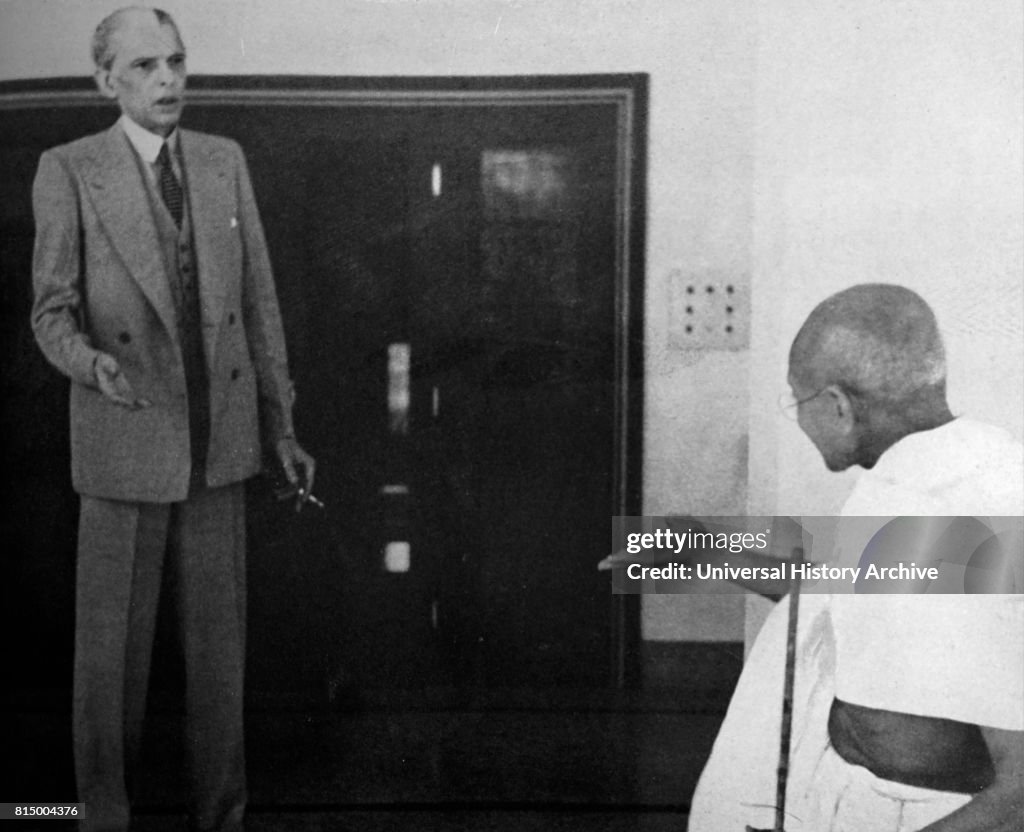 Mohandas Karamchand Gandhi and Mohammed Ali Jinnah, during their talks with the Viceroy.