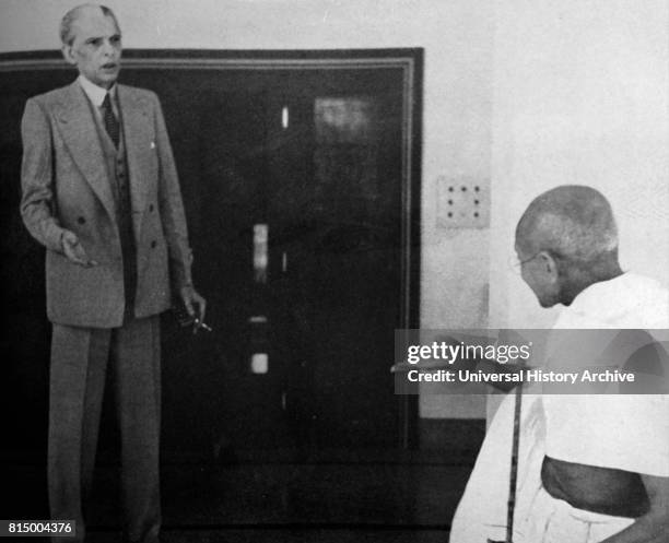 Mohandas Karamchand Gandhi and Mohammed Ali Jinnah, during their talks with the Viceroy, November 1939. Jinnah became the first leader of Pakistan....
