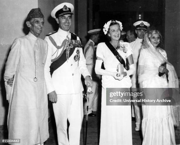 Muhammad Ali Jinnah politician, and the founder of Pakistan, with Lord and Lady Mountbatten and Fatima Jinnah.