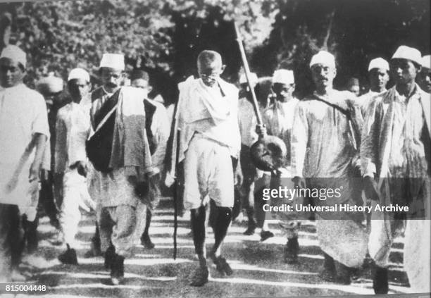 Mohandas Karamchand Gandhi at a meeting with Jawaharlal Nehru , 1947. Gandhi was the preeminent leader of the Indian independence movement in...