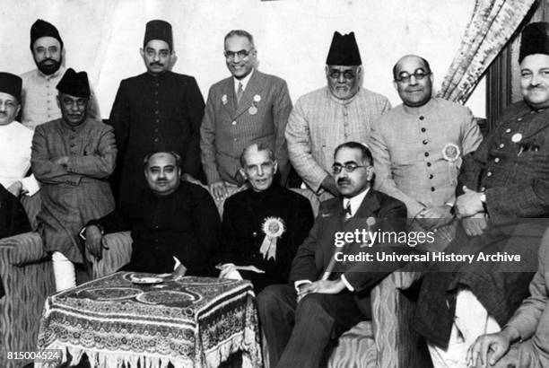 Pakistani leaders 1947: Mohammed Ali Jinnah ; Sir Sikander Hayat Khan , Sir Nizam-ud-Din with Liaquat Ali Khan .