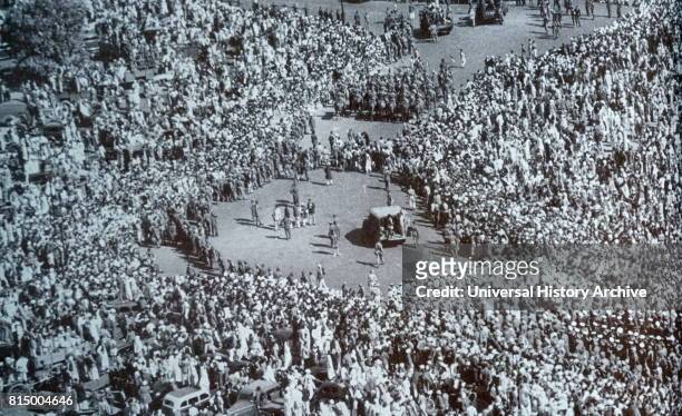 The funeral of Mohandas Karamchand Gandhi the day after he was assassinated in the garden of Birla House, on 30 January 1948. Gandhi , was the...