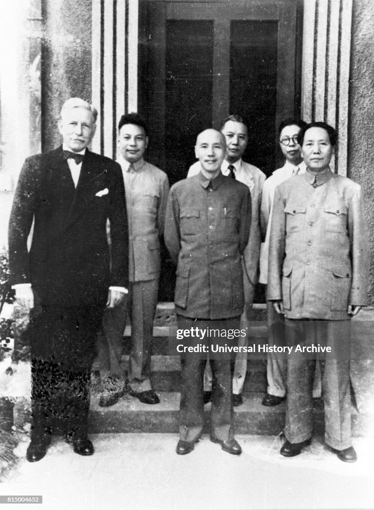 Chiang Kai-shek with Chinese Communist leader Mao Zedong.