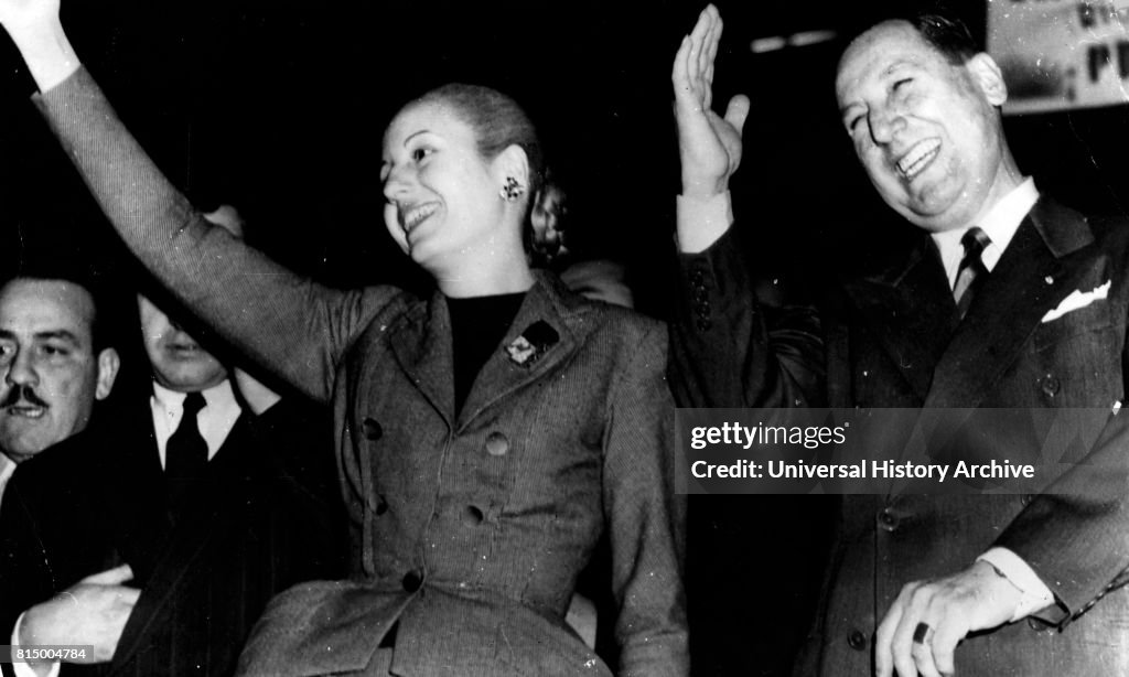 Juan Domingo Peron with his wife Evita Peron.