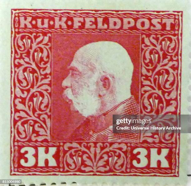 Austro-Hungarian stamp depicting, Franz Joseph I or Francis Joseph I was Emperor of Austria and King of Hungary, Croatia and Bohemia from 2 December...