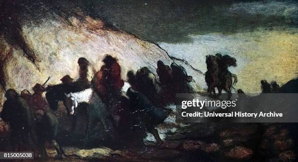 The Fugitives or The Emigrants By Honore Daumier, 1808-1879. Oil on panel.
