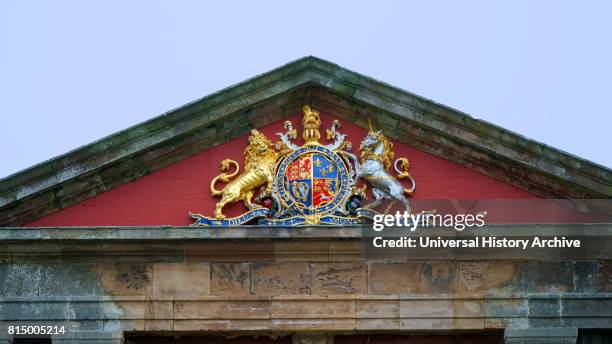 Royal Crest above the entrance to Fort George; 18th-century fortress, north-east of Inverness in Scotland, built in the aftermath of the Jacobite...