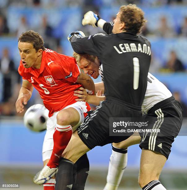 Polish midfielder Dariusz Dudka and German goalkeeper Jens Lehmann vie for the ball during their Euro 2008 Championships Group B football match...
