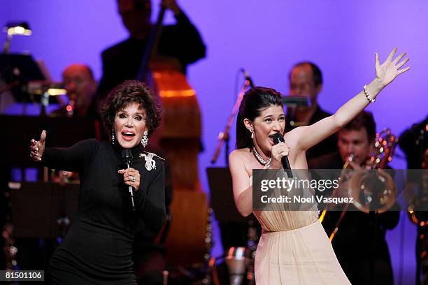 Mary Ann Mobley and Sara Niemetz perform at the 6th annual 'What a Pair' concert at the Orpheum Theatre on June 8, 2008 in Los Angeles, California.