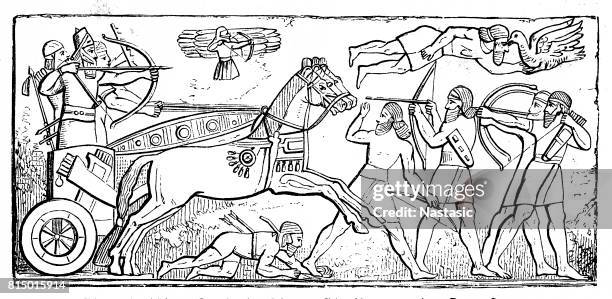 stockillustraties, clipart, cartoons en iconen met oude assyrische reliëfs - chariot