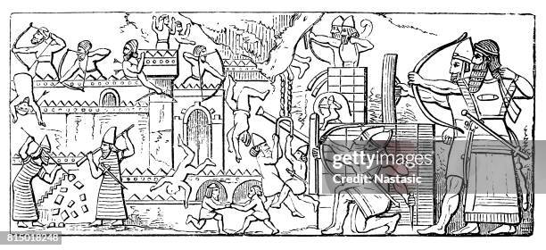 antike assyrische reliefs - sumerian art stock-grafiken, -clipart, -cartoons und -symbole