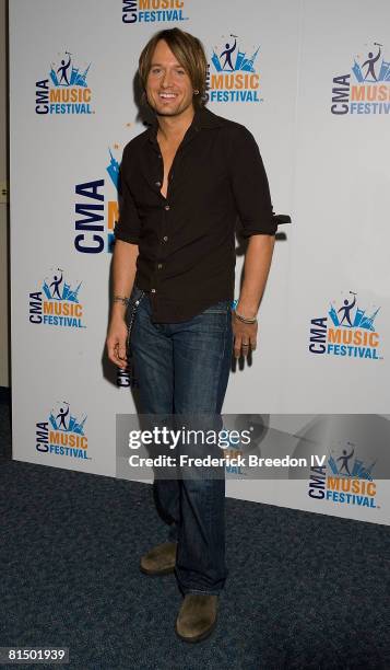 Keith Urban visits the press room at the VAULT Concert Stages during the 2008 CMA Music Festival on June 6, 2008 at LP Field in Nashville, Tennessee.