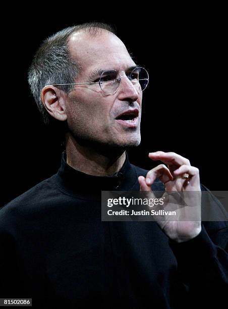 Apple CEO Steve Jobs delivers the keynote address at the Apple Worldwide Web Developers Conference June 9, 2008 in San Francisco, California. Jobs...