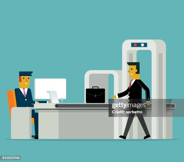 airport security - businessman - metal detector security stock illustrations