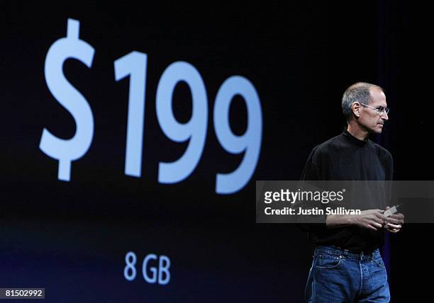 Apple CEO Steve Jobs announces the new iPhone 3G at a new price as he delivers the keynote address at the Apple Worldwide Web Developers Conference...