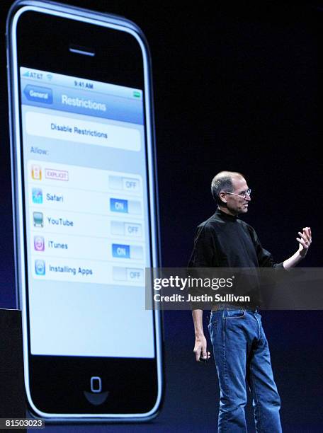 Apple CEO Steve Jobs announces the new iPhone 3G as he delivers the keynote address at the Apple Worldwide Web Developers Conference June 9, 2008 in...