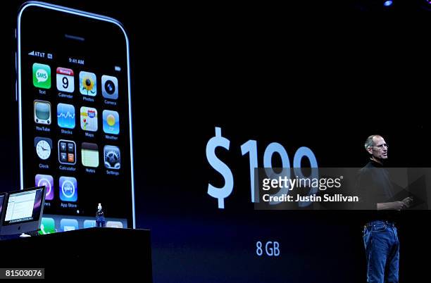 Apple CEO Steve Jobs announces the new iPhone 3G as he delivers the keynote address at the Apple Worldwide Web Developers Conference June 9, 2008 in...