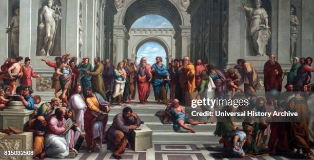 Fresco titled 'The School of Athens' by Raphael an Italian painter and architect of the High Renaissance. Dated 16th Century.