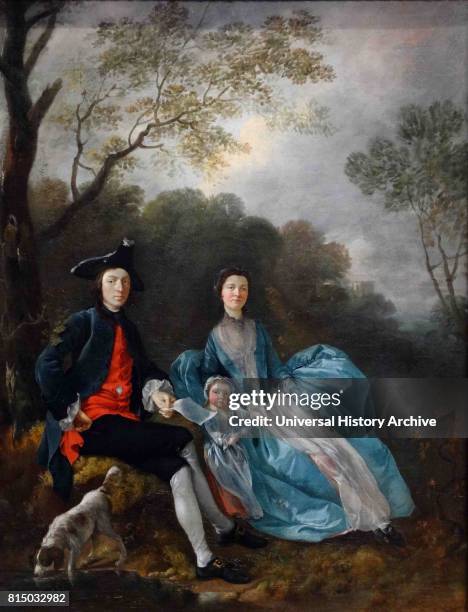 Painting titled 'Portrait of the Artist with his Wife and Daughter' by Thomas Gainsborough an English portrait and landscape painter. Dated 18th...
