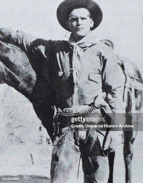 Photographic portrait of Butch Cassidy an American train robber, bank robber, and leader of the Wild Bunch gang. Dated 19th Century.