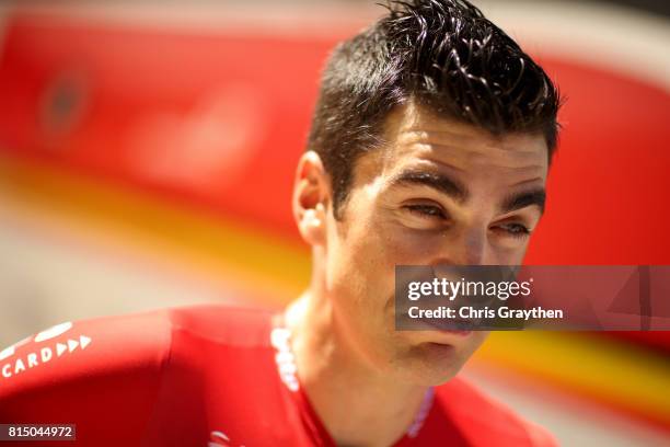 Tony Gallopin of France riding for Lotto Soudal talks to the media before stage 14 of the 2017 Le Tour de France, a 181.5km stage from Blagnac to...