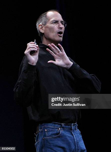 Apple CEO Steve Jobs delivers the keynote address at the Apple Worldwide Web Developers Conference June 9, 2008 in San Francisco, California. Jobs...