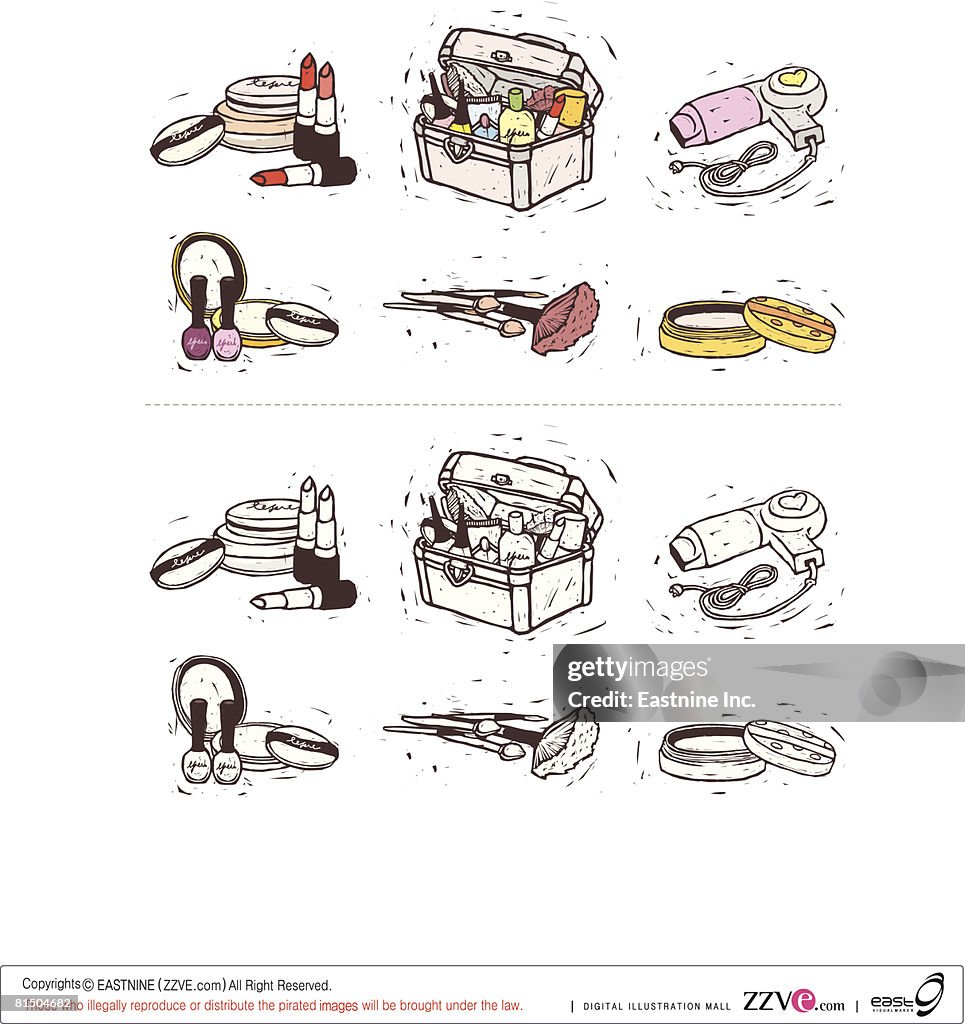 Various cosmetics displayed against white background