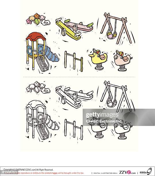 park rides displayed against white background - indoor playground stock illustrations