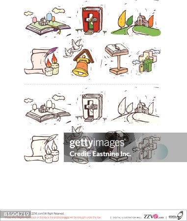 Various religious objects displayed against white background Various religious objects displayed against white background