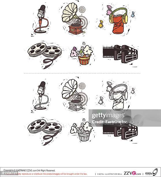 various objects displayed against white background - microphone studio shot stock illustrations