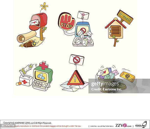 correspondence objects displayed against white background - inside mailbox stock illustrations
