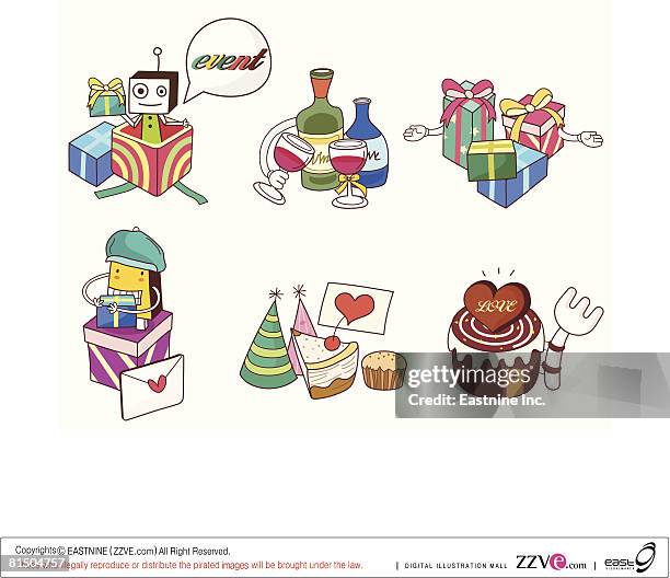 various objects displayed against white background - wrapped bottle stock illustrations