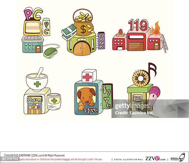 various objects displayed against white background - microphone studio shot stock illustrations