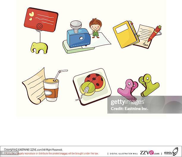 various objects displayed against white background - kid drinking straw stock illustrations