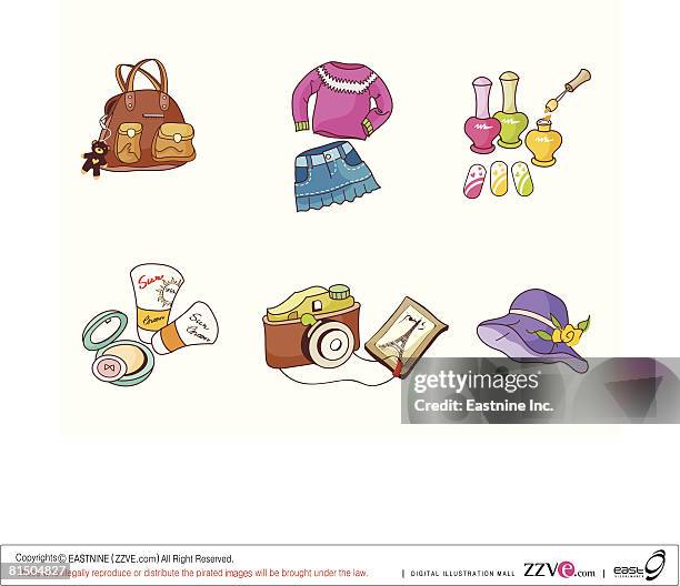various objects displayed against white background - setting up camera stock illustrations
