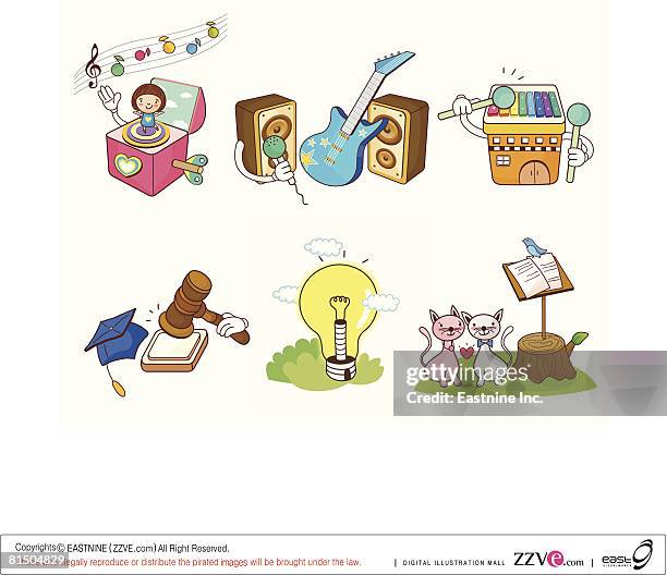 various objects displayed against white background - microphone studio shot stock illustrations