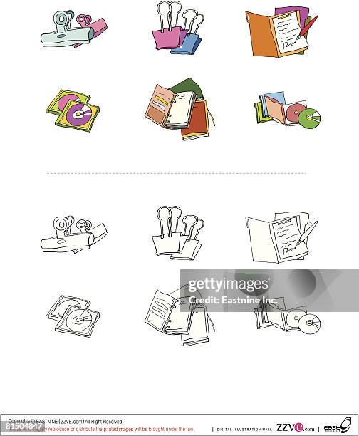 objects displayed against white background - cd book stock illustrations