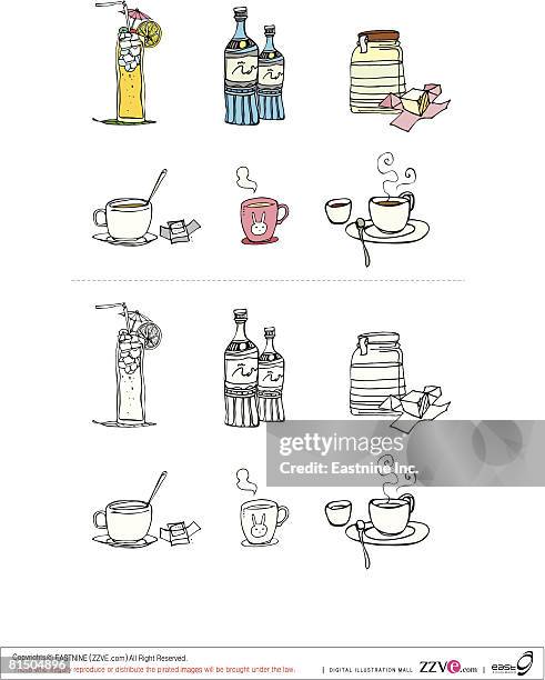 food items displayed against white background - sugar cube stock illustrations
