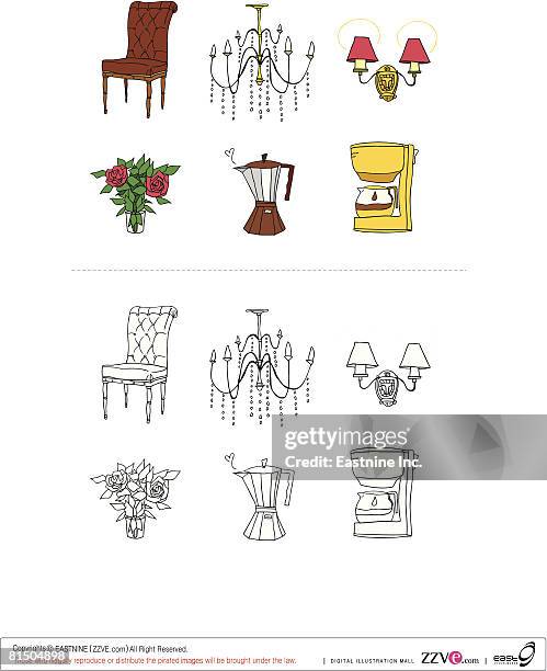 objects displayed against white background - coffee machine white background stock illustrations