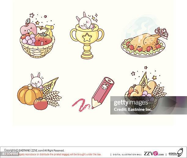 illustrations, cliparts, dessins animés et icônes de objects displayed against white background - coupe à fruits