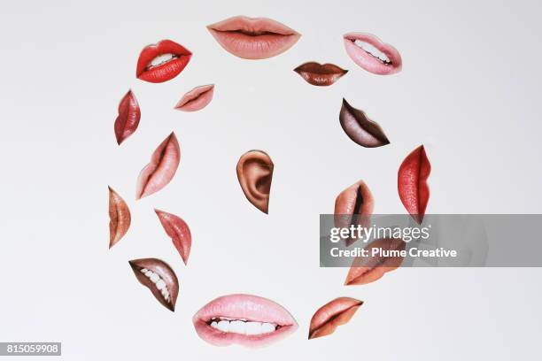 lips eyes comp montage - ear stockfoto's en -beelden